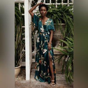 NWT Sicily Satin Maxi Dress | Deep Topaz Floral